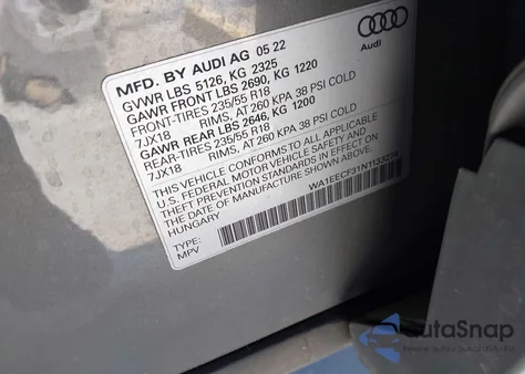2022 Audi Q3 Premium Plus 45 Tfsi S Line Quattro Tiptronic from USA, damaged, VIN WA1EECF31N1133274